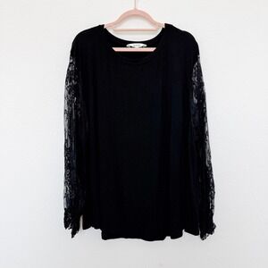 Womens Top Size 3X Black Lace Sheer Long Sleeve Stretch‎ Soft Knit Dark Romantic